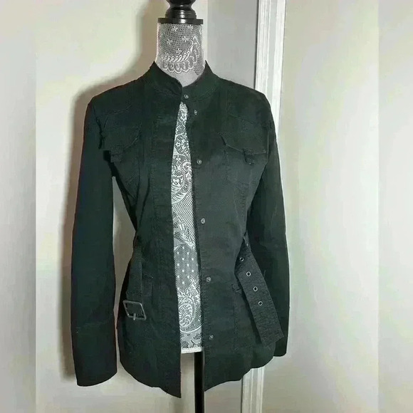 90’s Y2K VTG Oakley Women Small Military Style Black Belted Jacket. Snap Closure - Picture 1 of 16